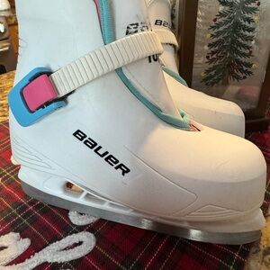 Bauer Kids White and Pink Ice Skates